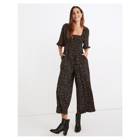 Madewell Pants - NWT Madewell Curvy Lucie Smocked Wide Leg Jumpsuit in Stem Scatter